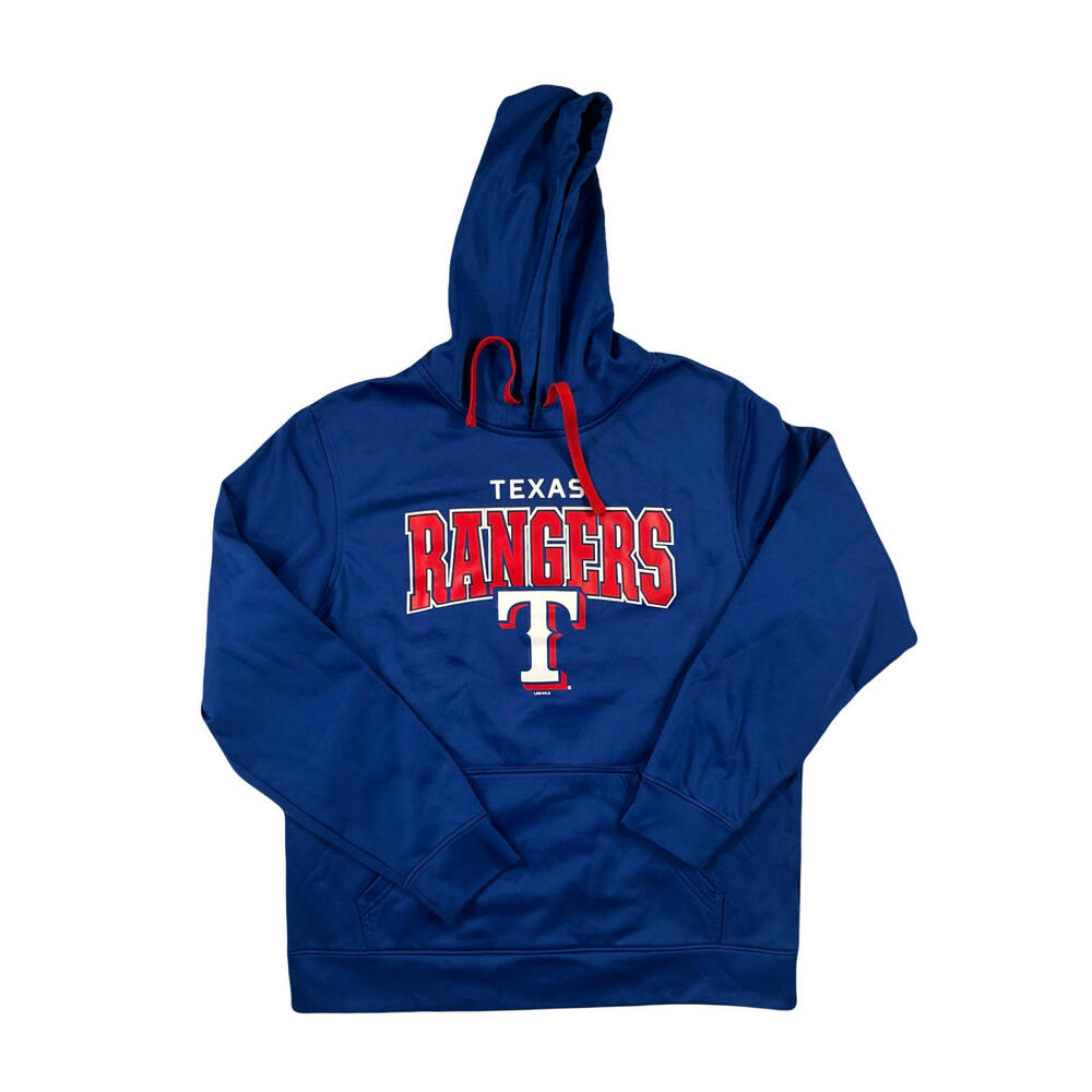 Texas Rangers Mens Hoodie Large - used Blue red MLB Baseball Pullover Sweatshirt